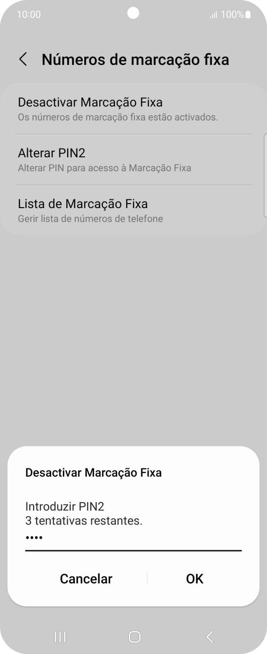 Introduza o código PIN2 e prima OK.