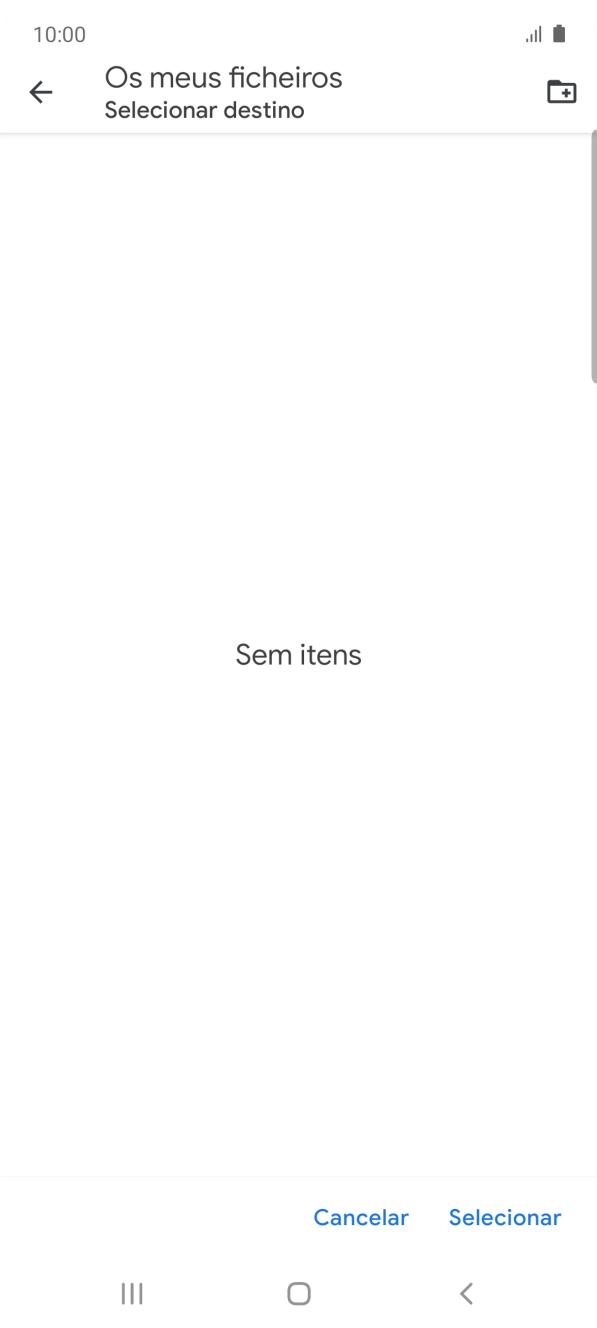 Se quiser criar uma nova pasta, prima o ícone de nova pasta e siga as indicações no ecrã para criar uma nova pasta.