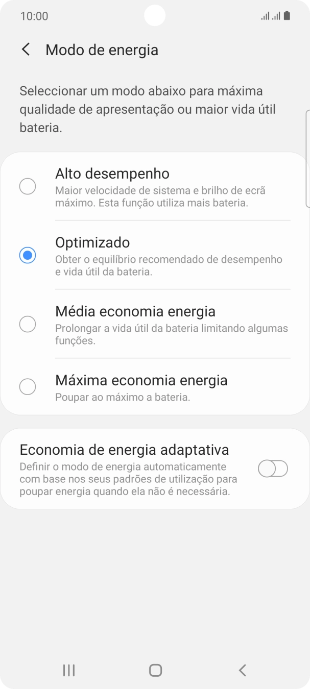 Prima o modo de poupança de energia pretendido.