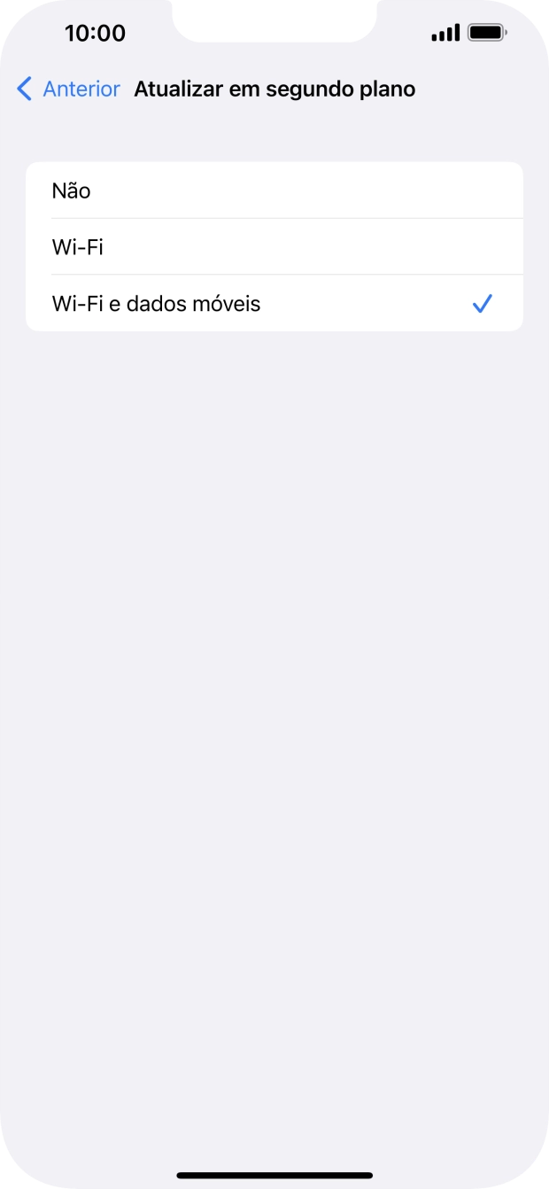 Para desativar a atualização de apps em segundo plano, prima Não.
