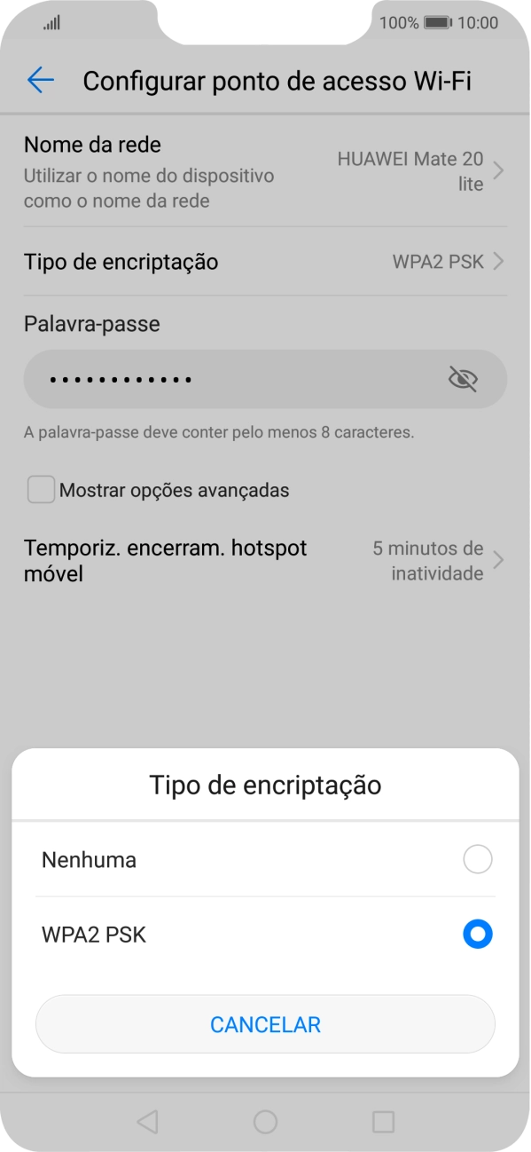 Prima WPA2 PSK para proteger o hotspot Wi-Fi com uma password.