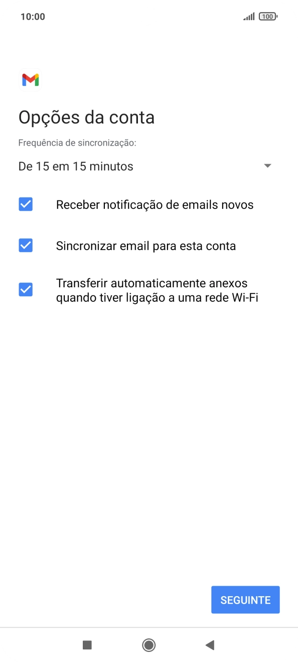 Se o ecrã mostrar esta imagem, a sua conta foi identificada e configurada automaticamente. Siga as indicações no ecrã para introduzir informações adicionais e concluir a configuração.