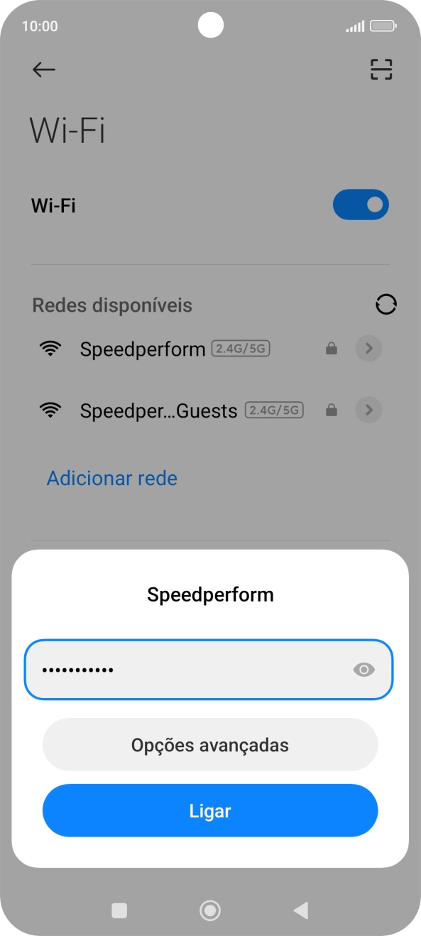 Introduza a password da rede Wi-Fi e prima Ligar.