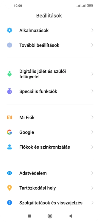 Válaszd a Fiókok és szinkronizálás lehetőséget.