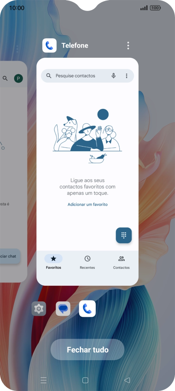 Para terminar uma aplicação em curso, deslize o dedo para cima na aplicação pretendida.