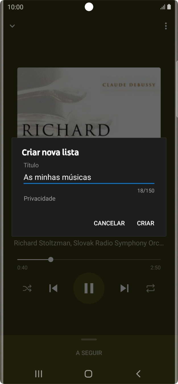 Introduza o nome pretendido para a lista de reprodução e prima CRIAR.