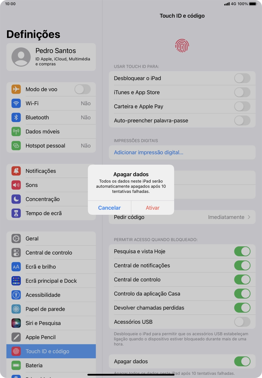 Se ativar a função, prima Ativar.
