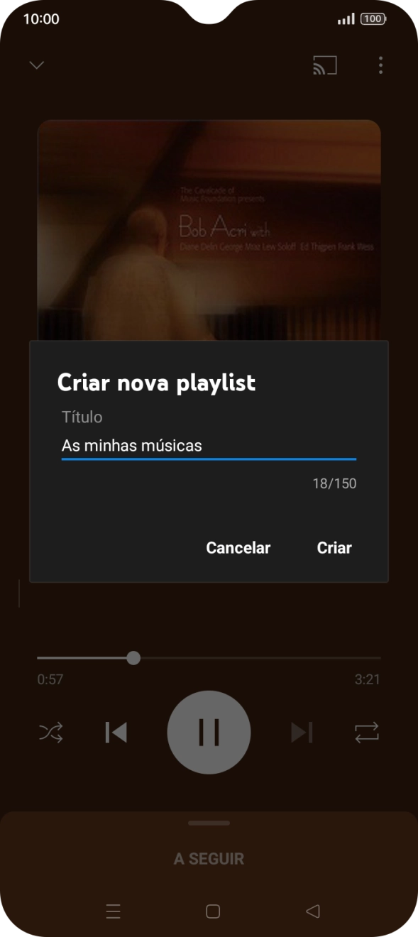 Introduza o nome pretendido para a lista de reprodução e prima Criar.