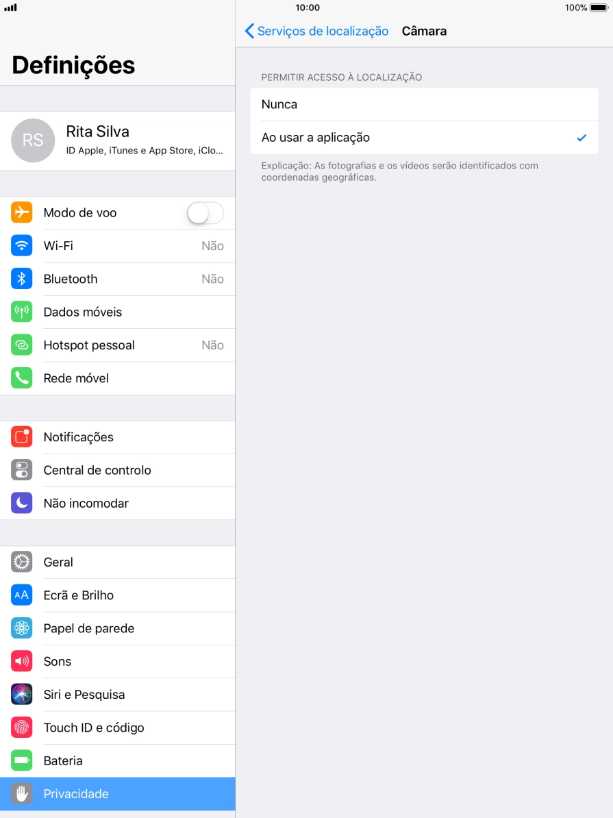 Prima a definição pretendida para ativar ou desativar a função.