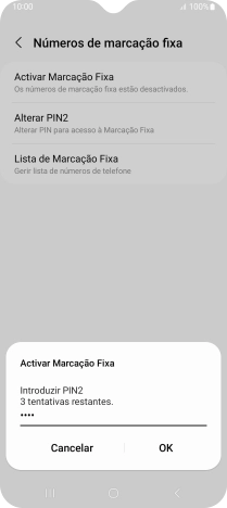 Introduza o código PIN2 e prima OK.