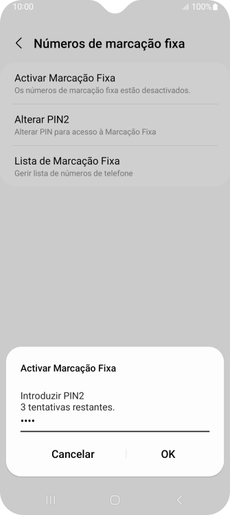 Introduza o código PIN2 e prima OK.