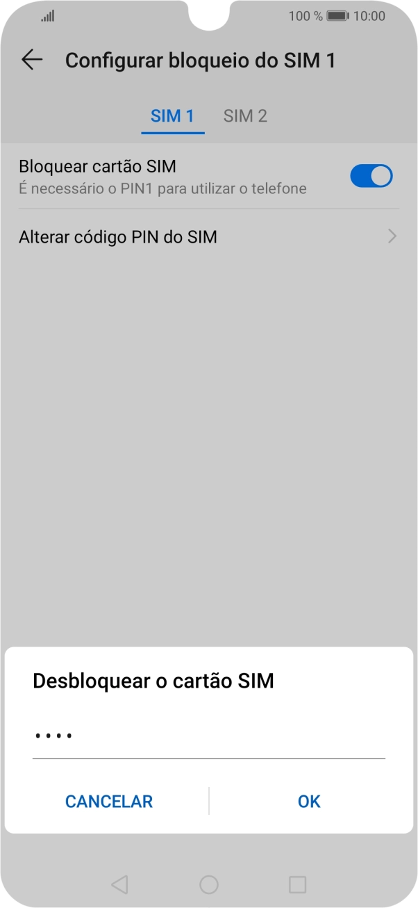 Introduza o seu código PIN e prima OK.