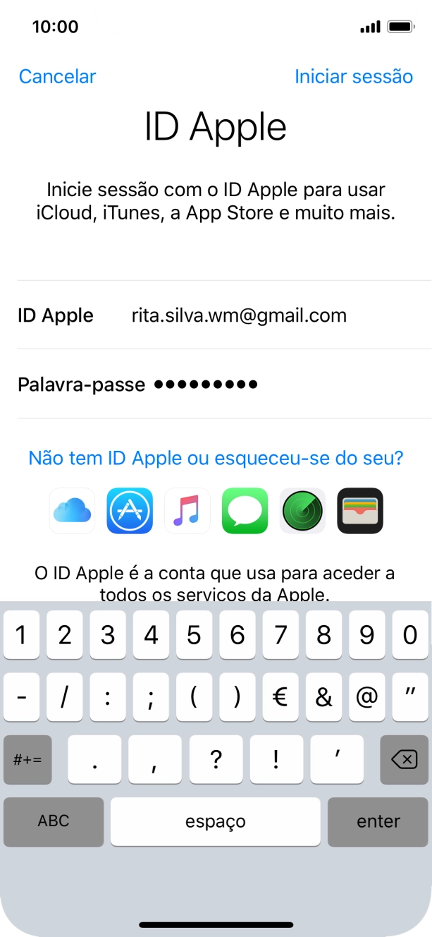 Prima Iniciar sessão.