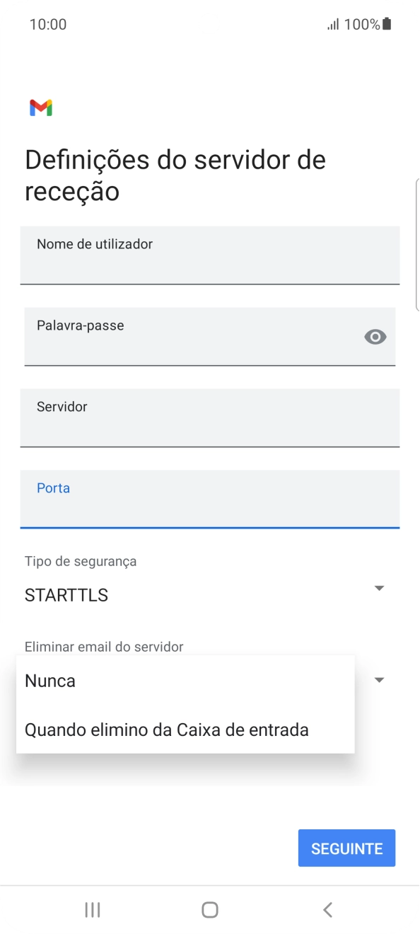 Prima Nunca para manter os e-mails no servidor quando estes são apagados no telefone.