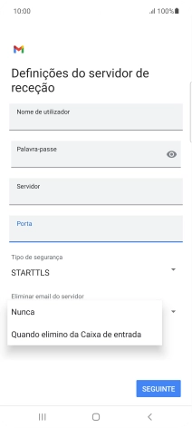 Prima Nunca para manter os e-mails no servidor quando estes são apagados no telefone.