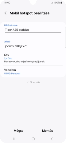 Kattints a „Hálózat neve” alatti mezőre, és írd be a Wi-Fi hotspot kívánt nevét.