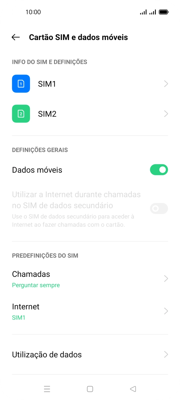 Prima o cartão SIM pretendido.