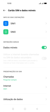Prima o cartão SIM pretendido.