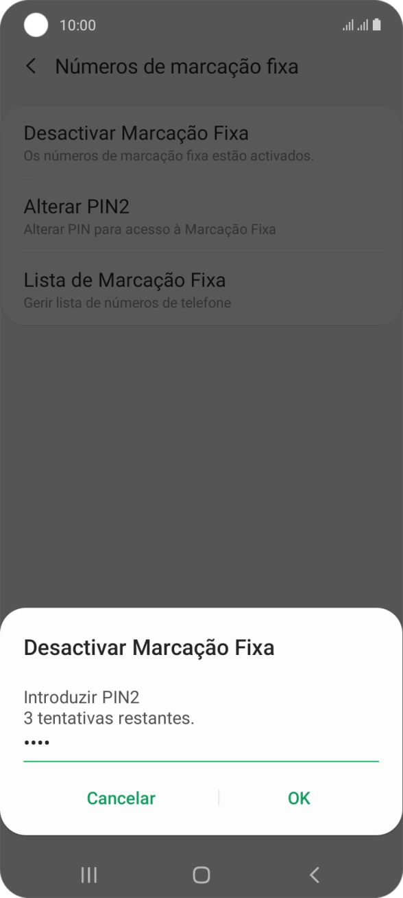 Introduza o código PIN2 e prima OK.