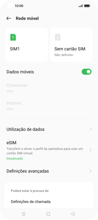 Prima o nome do cartão SIM.