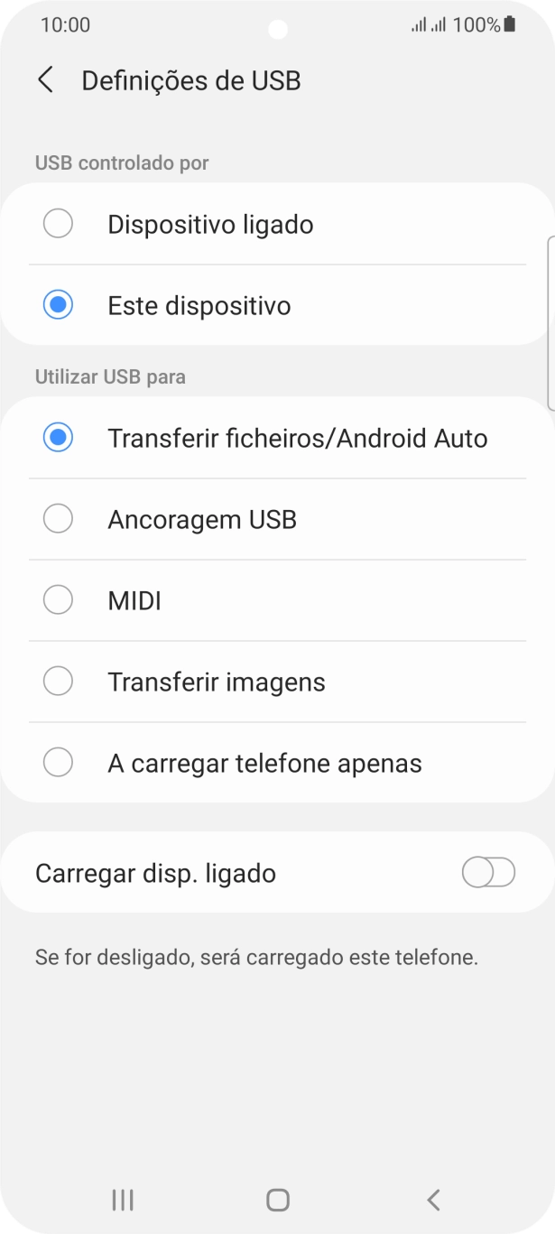 Prima Transferir ficheiros/Android Auto.