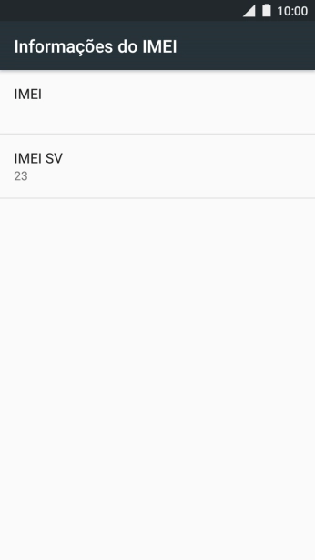 O código IMEI é mostrado no ecrã.