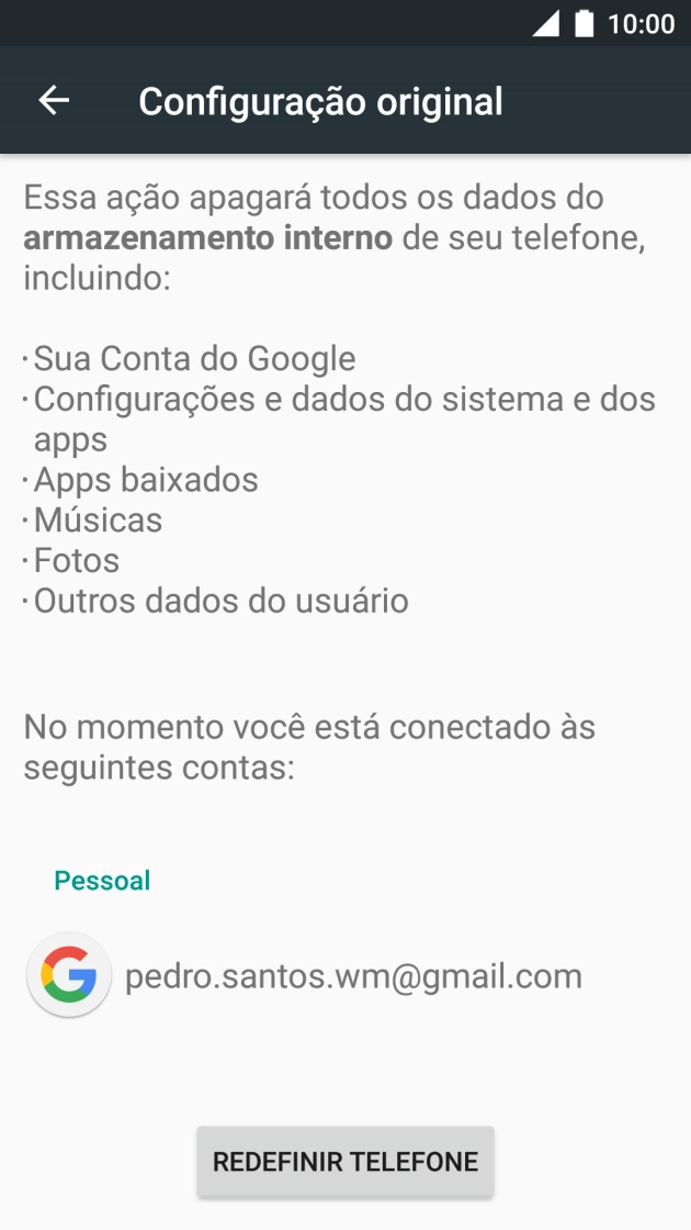 Prima REDEFINIR TELEFONE.