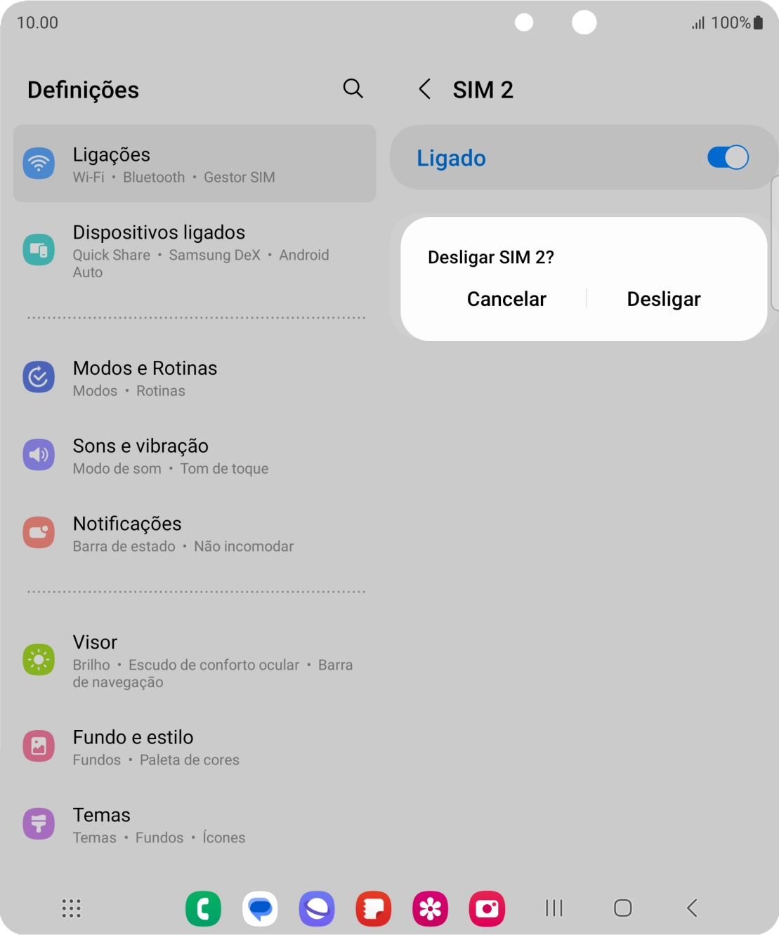 Para ativar o cartão SIM, prima Desligar.