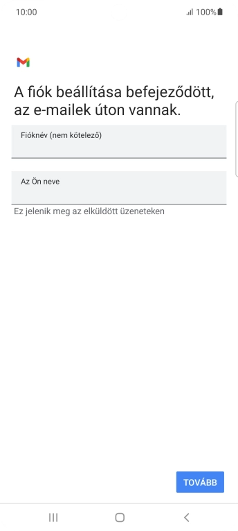 Kattints a „Fióknév (nem kötelező)” alatti mezőre, és írd be az e-mail-fiók kívánt nevét.