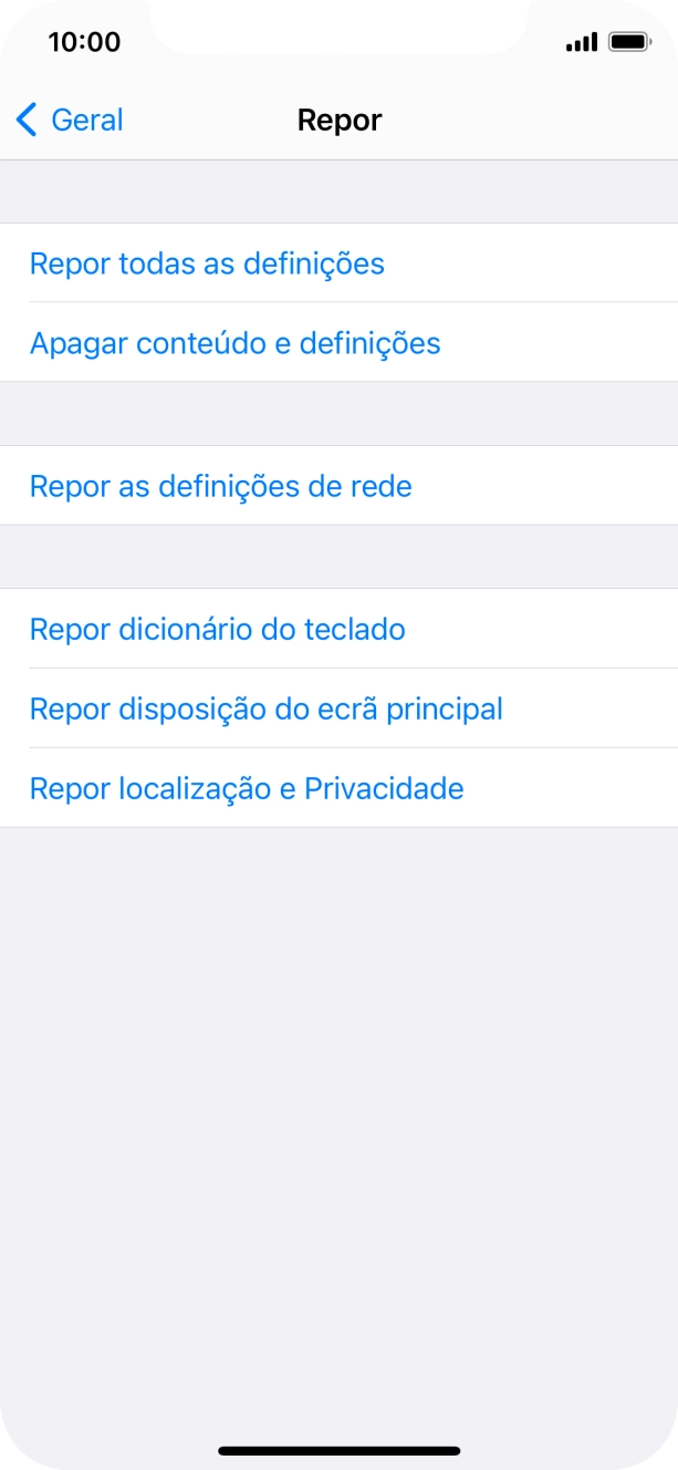 Prima Repor todas as definições.