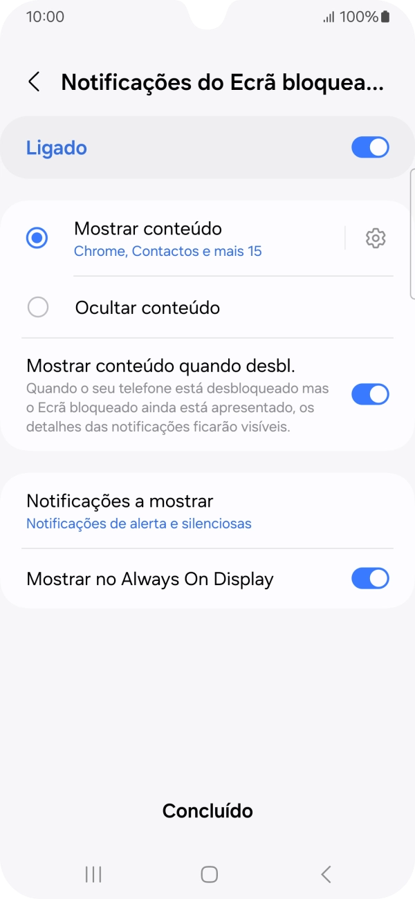 Prima as definições pretendidas para as ativar ou desativar.