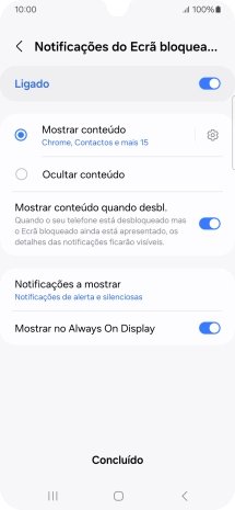 Prima as definições pretendidas para as ativar ou desativar.