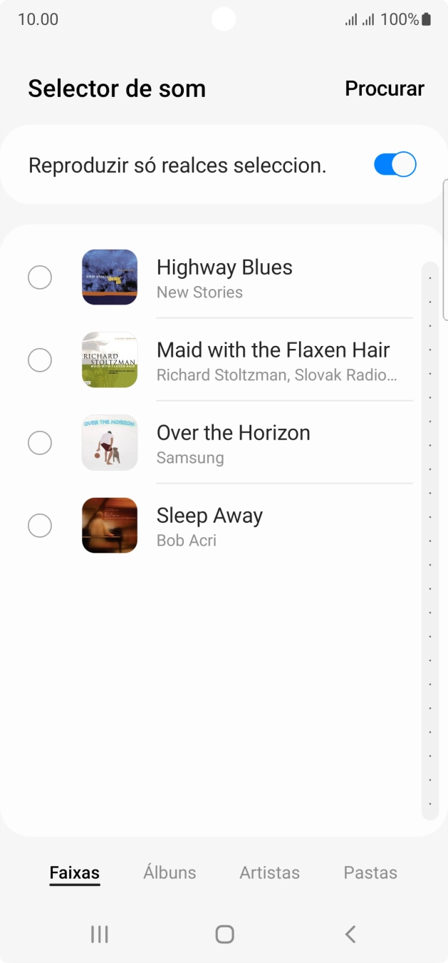 Prima os tons de toque pretendidos para os ouvir.