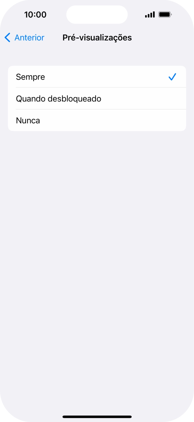 Para escolher a pré-visualização de notificações no ecrã bloqueado, prima Sempre.