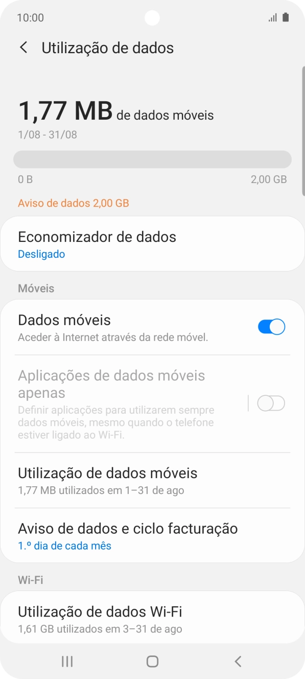 O consumo total de dados é agora mostrado no ecrã.