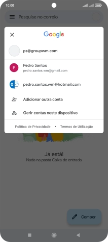 Prima a conta de e-mail pretendida.