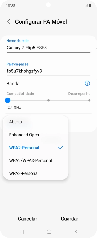 Prima WPA3-Personal para proteger o hotspot Wi-Fi com uma password.