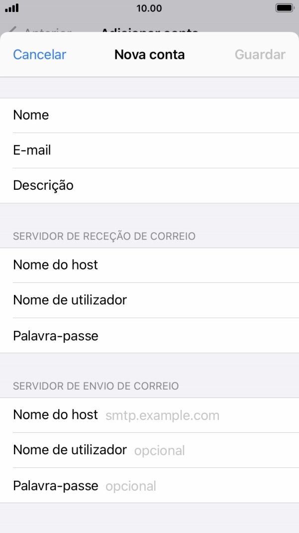 Prima Nome do host e insira smtp.vodafone.pt.