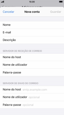 Prima Nome do host e introduza o nome do servidor de envio do fornecedor de e-mail.