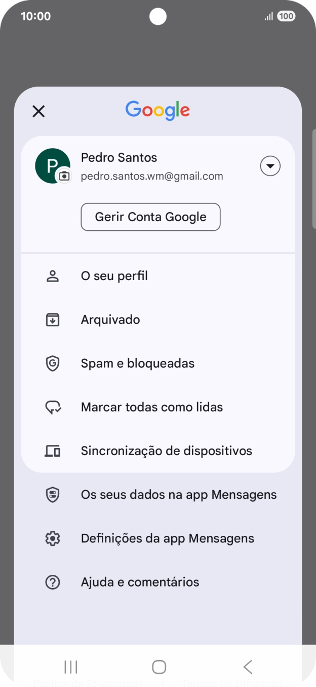 Prima Definições da app Mensagens.