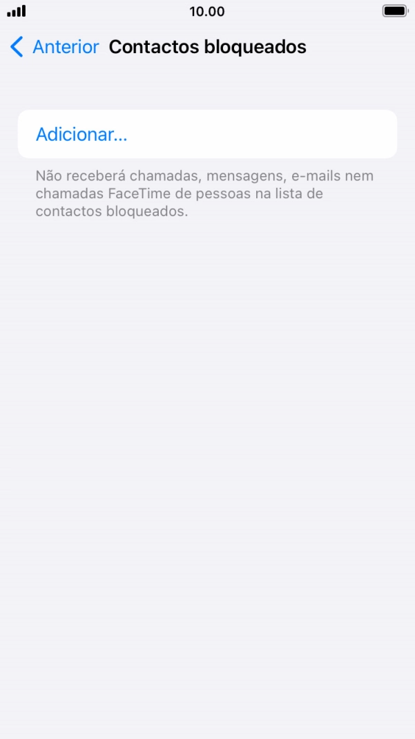 Prima Adicionar... e siga as indicações no ecrã para bloquear um contacto.