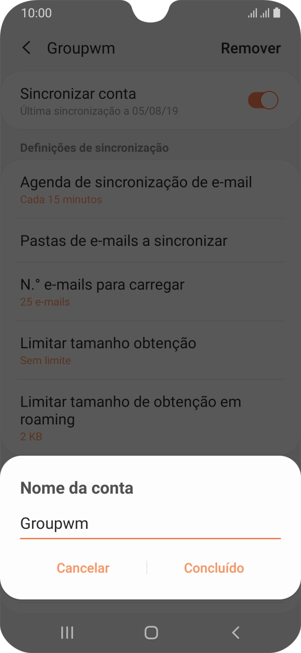 Introduza o nome pretendido da conta de e-mail Concluído.