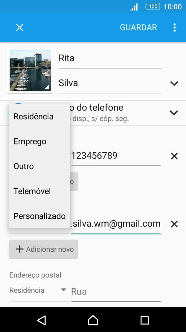 Prima o tipo de e-mail pretendido.
