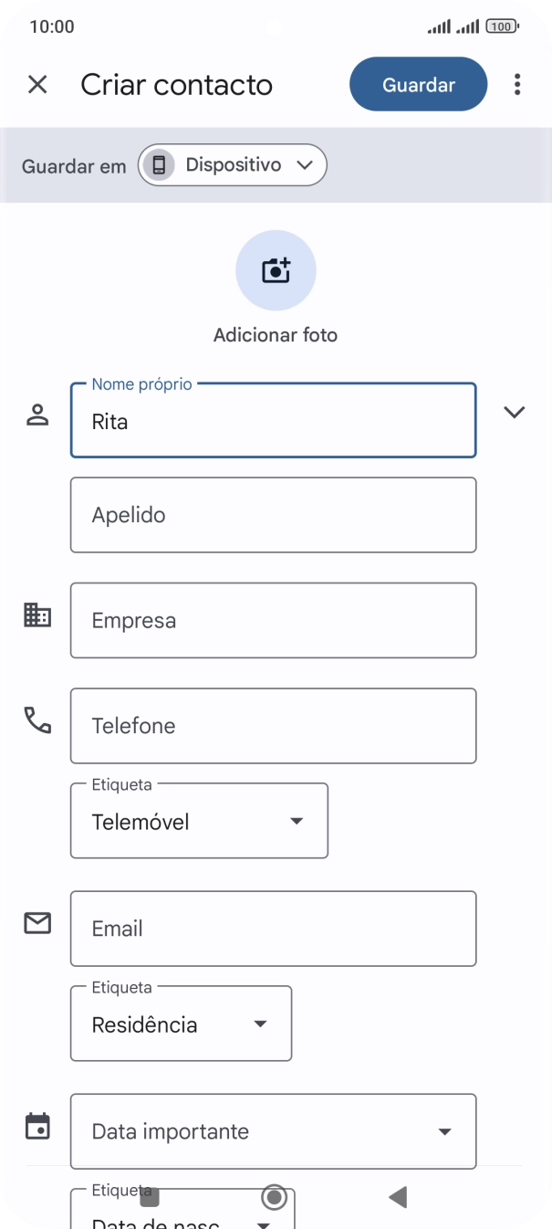 Prima Apelido, e introduza o apelido pretendido.