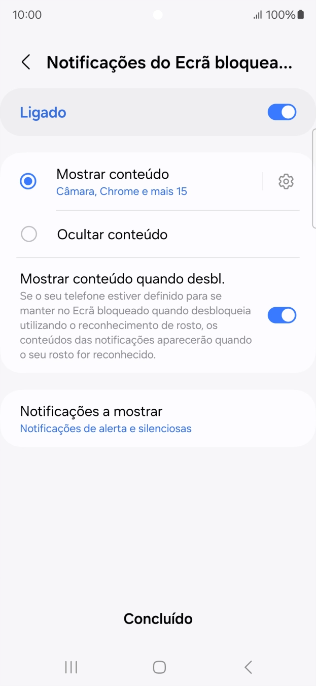Prima as definições pretendidas para as ativar ou desativar.