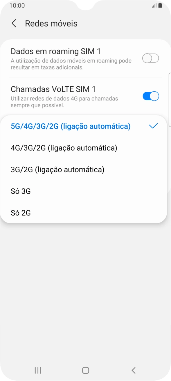 Prima o tipo de rede pretendido.
