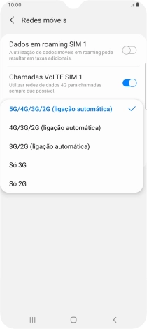 Prima o tipo de rede pretendido.