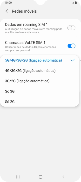 Prima o tipo de rede pretendido.