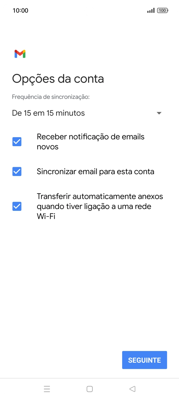 Se o ecrã mostrar esta imagem, a sua conta foi identificada e configurada automaticamente. Siga as indicações no ecrã para introduzir informações adicionais e concluir a configuração.