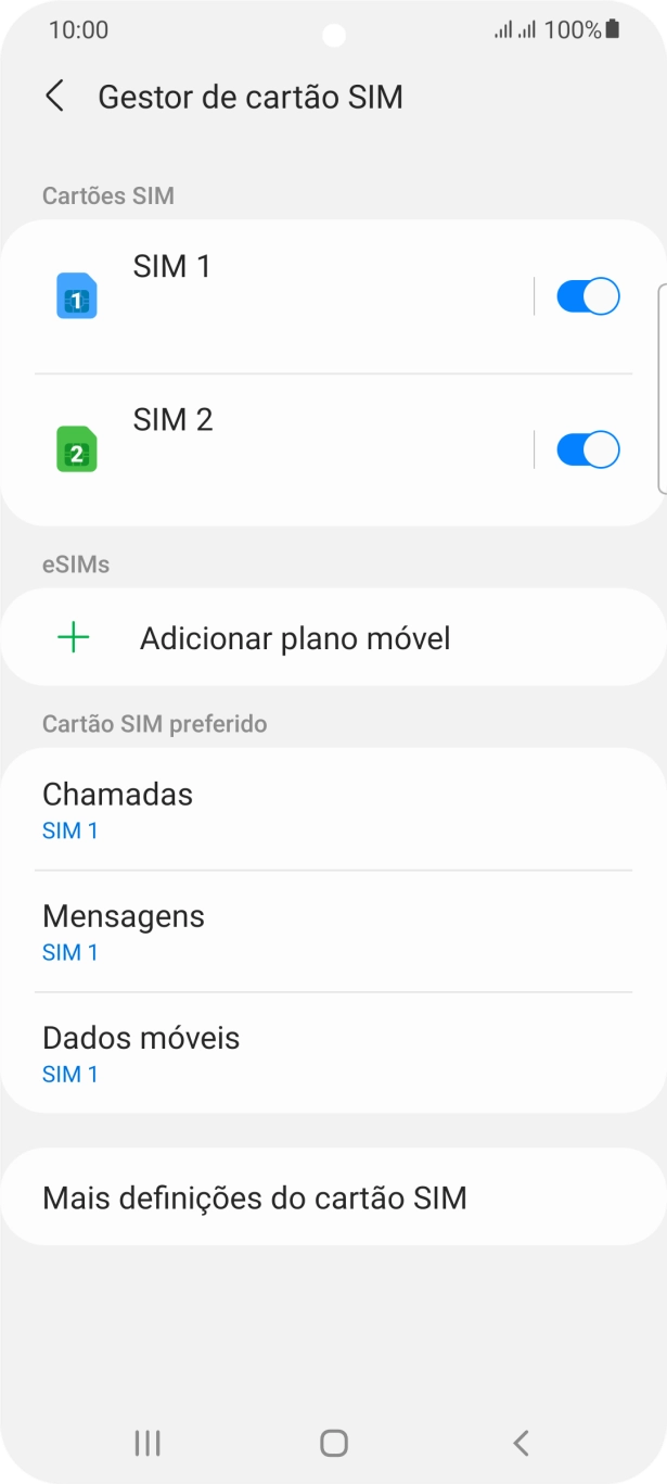 Prima o cartão SIM pretendido.